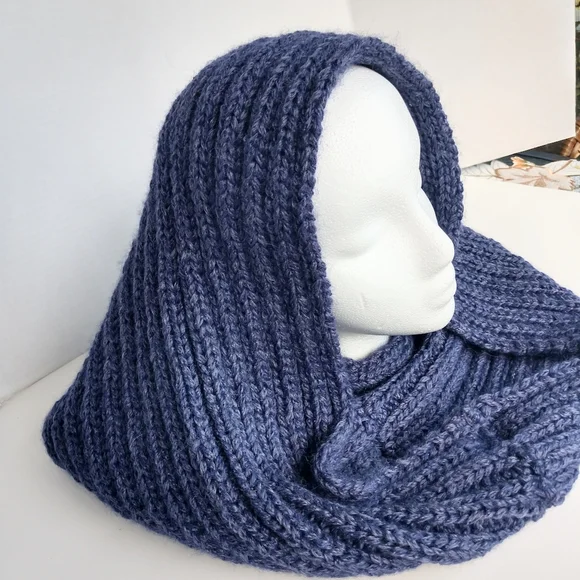 Scarf Infinity Hand Crafted  Blue Alpaca Bamboo Cowl Balaclava - Picture 5 of 16